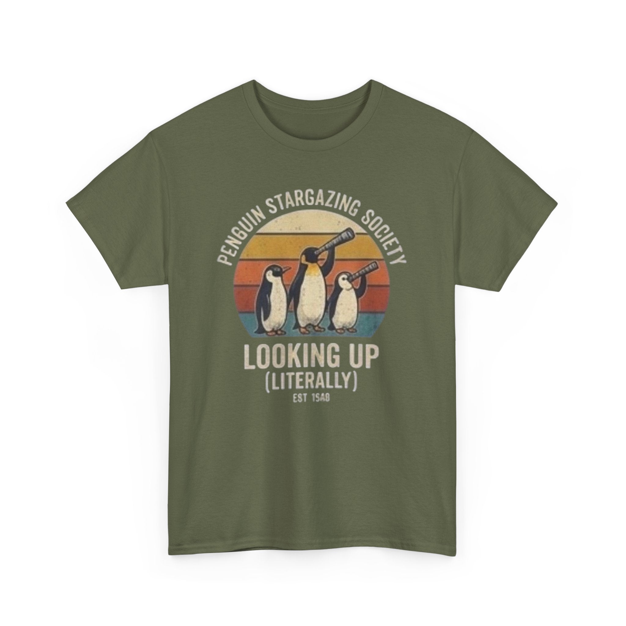 Penguin stargazing society Unisex Heavy Cotton Tee
